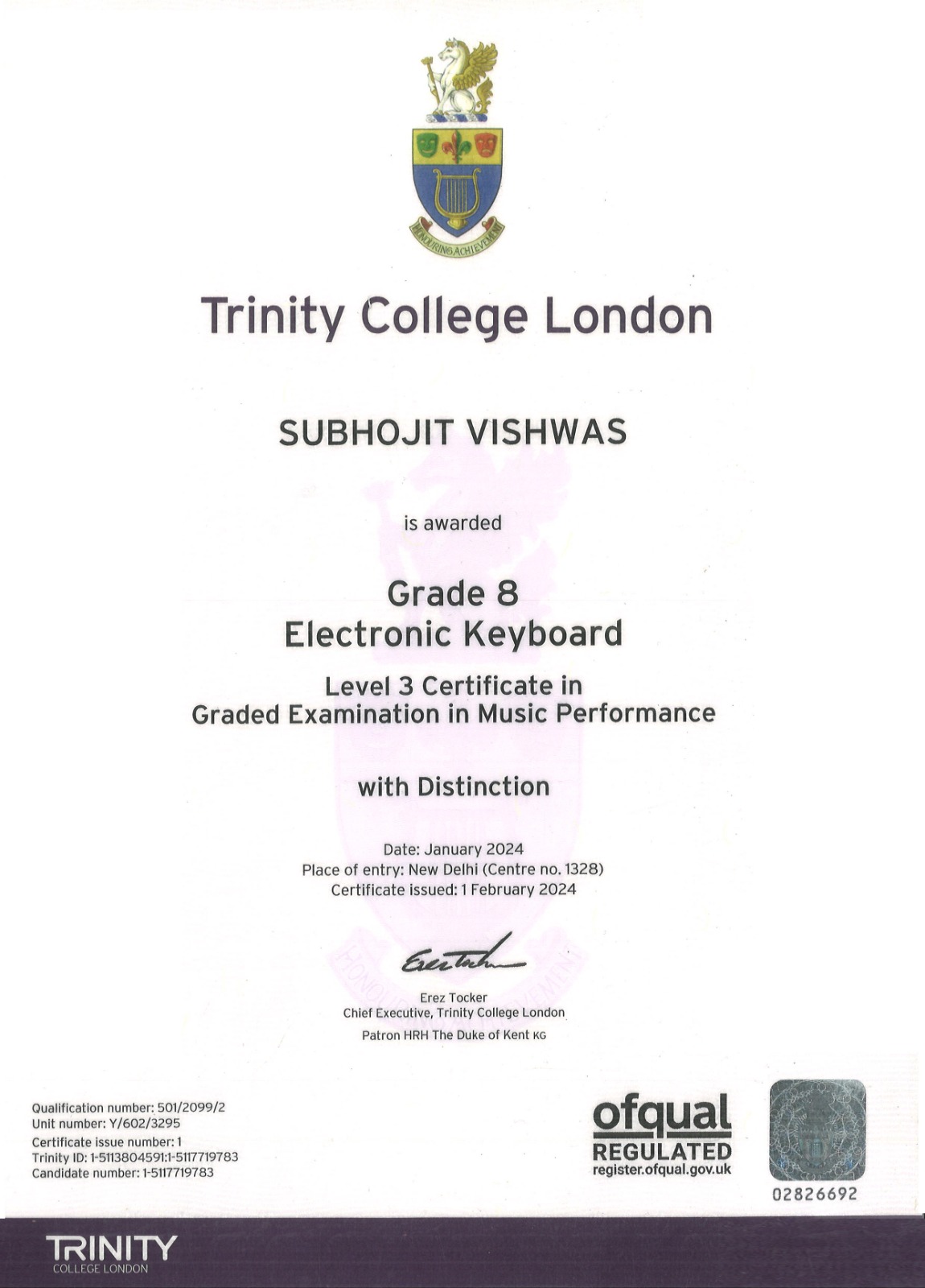 Electronic Keyboard Certificate